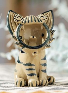 瓦猫云南大理工丽小江非遗纯ABW手原件创陶瓷猫咪摆开 业送人礼物