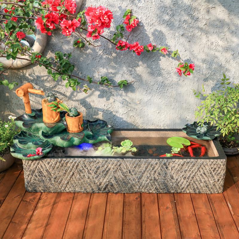 中式流BOJ室水摆件外阳台家居内创新意招财鱼池庭院装饰大鱼户缸