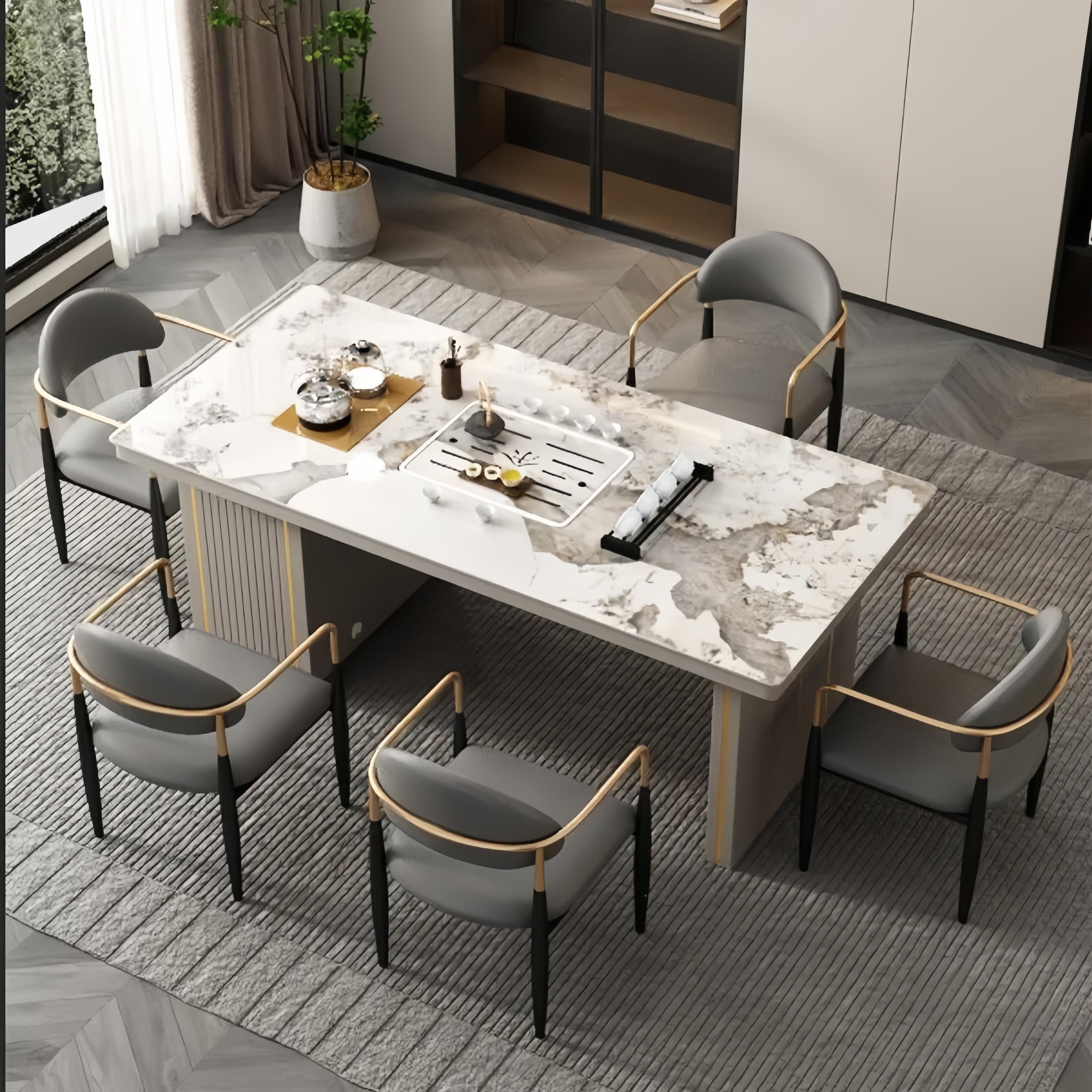 轻奢简现茶代台亮公光岩板茶桌办若鸣约室客厅阳台家用茶桌一体一