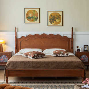 十三月舍 樱桃木实木床法式 简约主卧婚床家具1.8米双人床 复古美式