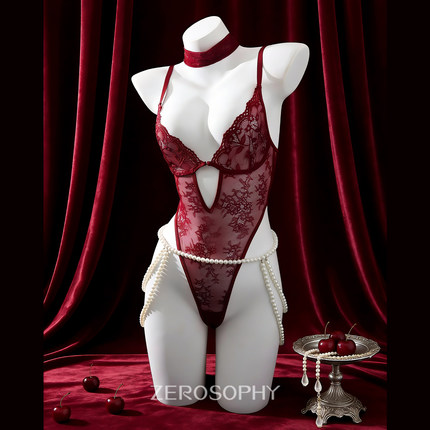 Zerosophy「戏梦」暗红御姐风高开衩蕾丝连体衣诱情调套装女qqny