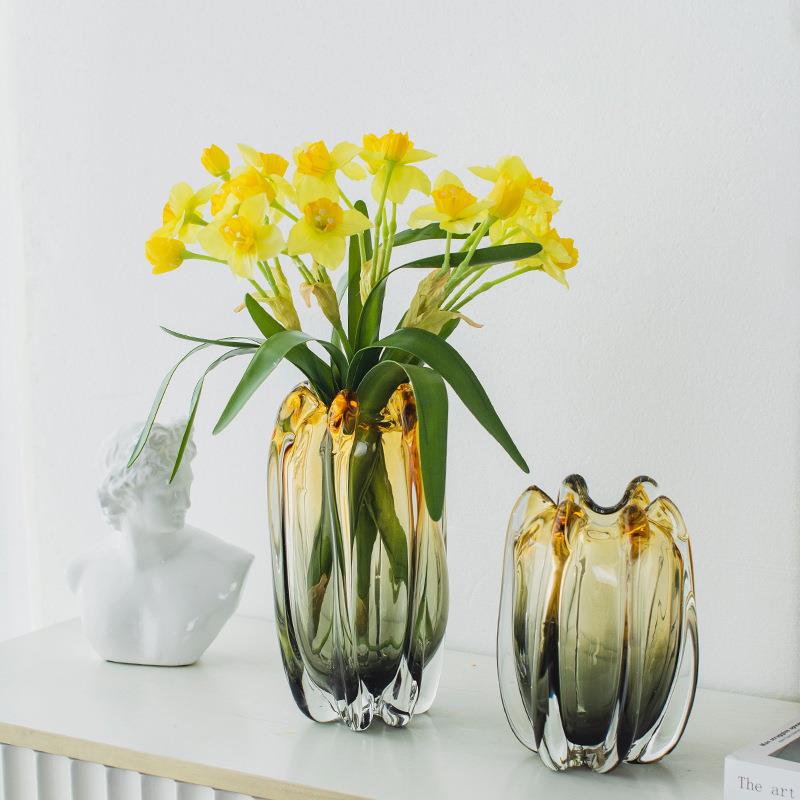现代轻奢 杨桃花瓶琥珀色渐变琉璃艺术花瓶客厅茶几新春插花装饰