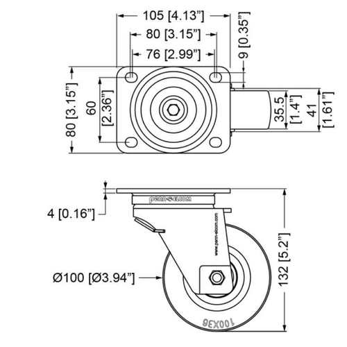 PennElcom4寸重型万向轮自动回位脚轮轱辘省力航空箱搬运箱