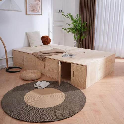 自由组合长方形拼接收纳柜箱坐翻盖式耐用榻榻米实木储物床木箱可