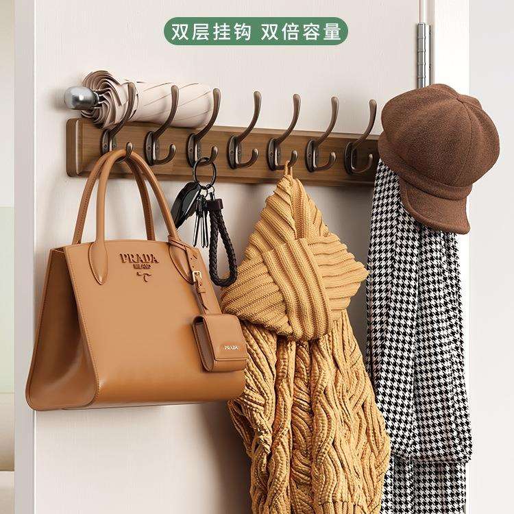 挂衣架墙上壁挂衣服挂钩进门玄关入户挂衣钩门后口免打孔钥匙实木