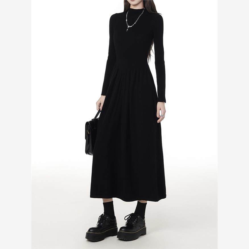 黑色半高领长袖女装2025春季小腰修身Look内底中长裙,女装/女士精品,连衣裙,淘宝优惠券,粉丝福利购,淘宝优惠卷