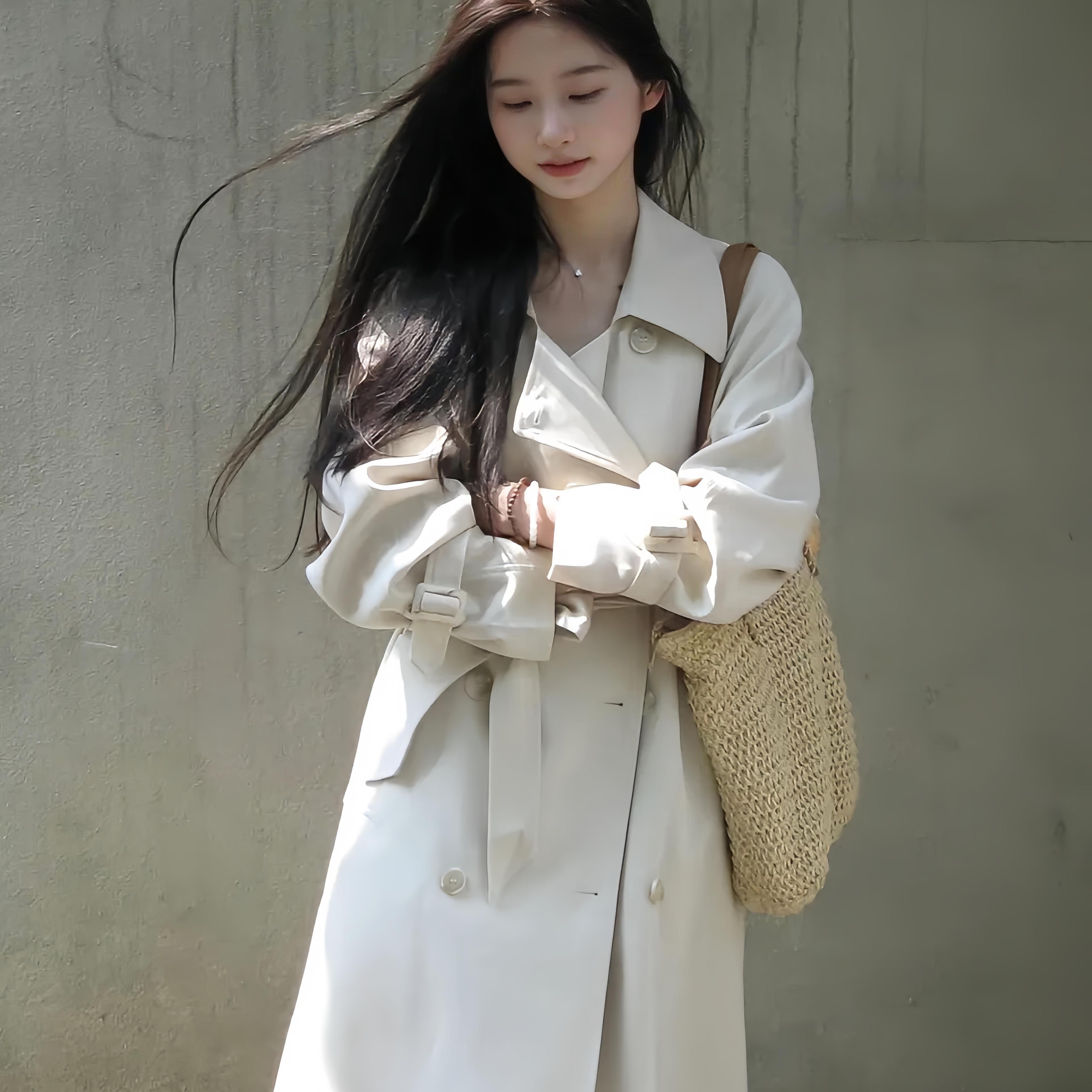 白色风衣外套女2025年新款韩系中长版小个子英伦风高级感春秋大衣