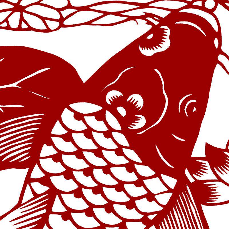牡丹鲤鱼剪纸图案打印底稿手工刻纸国画图样六顺图黑白打印复印