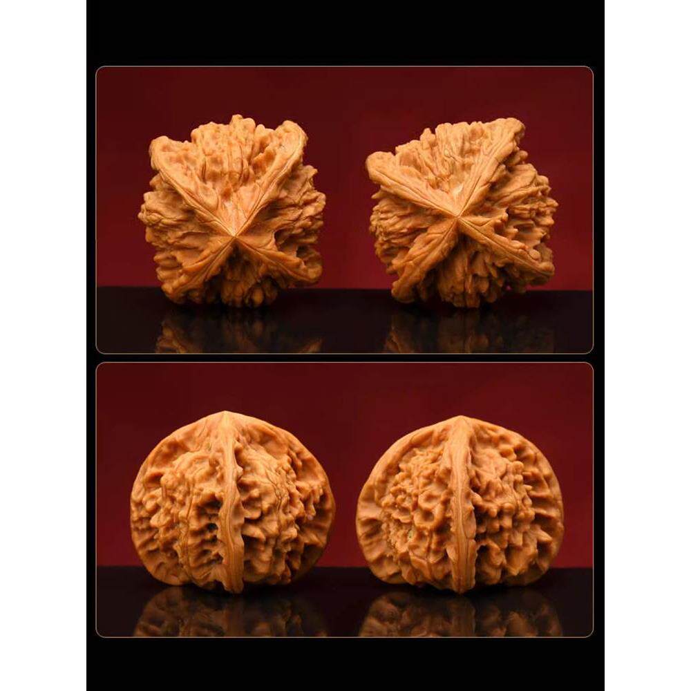 文玩核桃麒麟纹官帽四棱拼接四道筋异形核桃古玩盘玩手把件男包浆