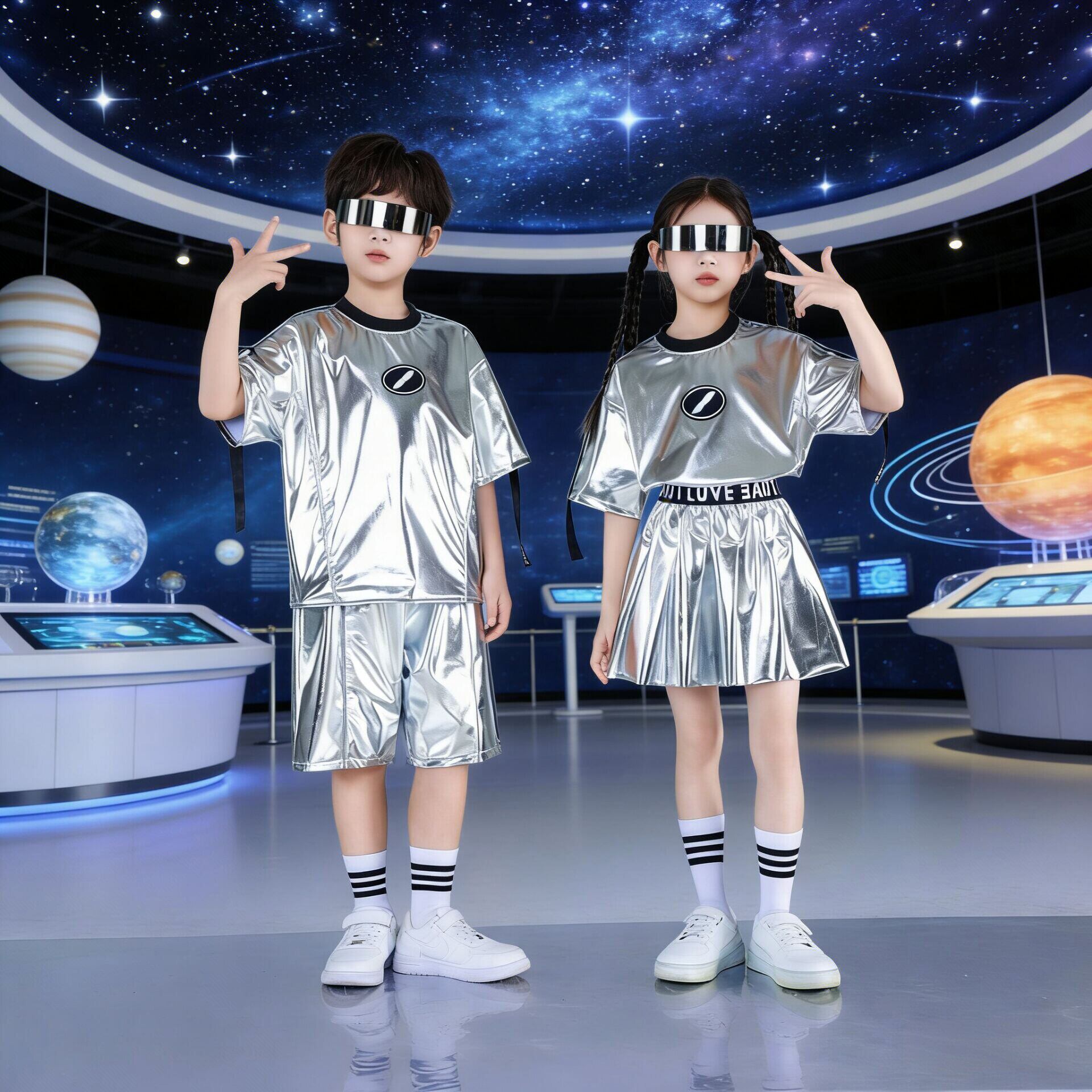 六一儿童未来科技感架子鼓ai演出服幼儿园小学生运动会啦啦队服装