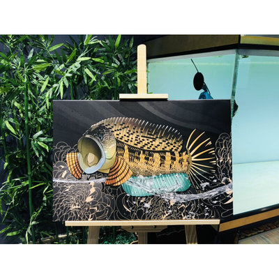 黄金雷龙鱼画客厅现代简约装饰平面无框办公室水族馆雷龙鱼装饰画