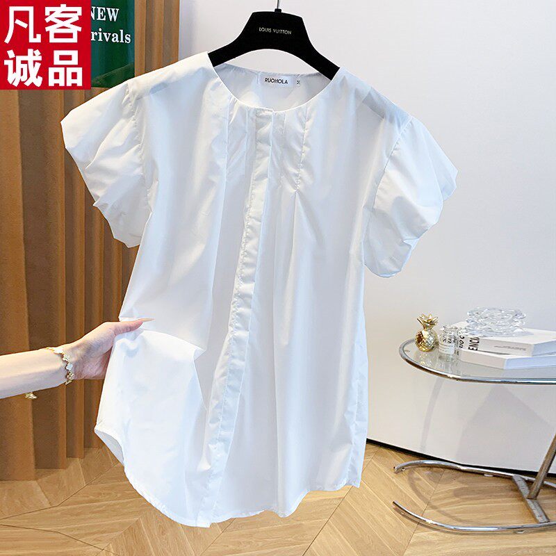 凡客诚品欧货高端白色飞飞袖衬衫女夏季2026新款休闲百搭宽松圆领