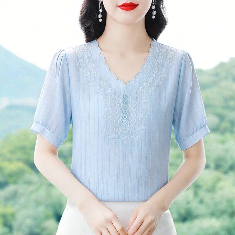 奥特莱斯清仓捡漏中年妈妈夏装v衬衫