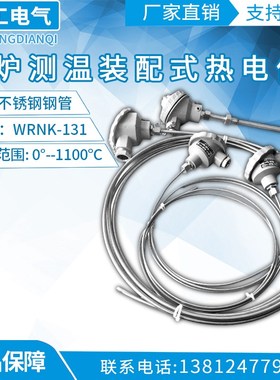 铠装热电偶WRNK131 K/PT100电炉测温高温装配式热电偶 01100度