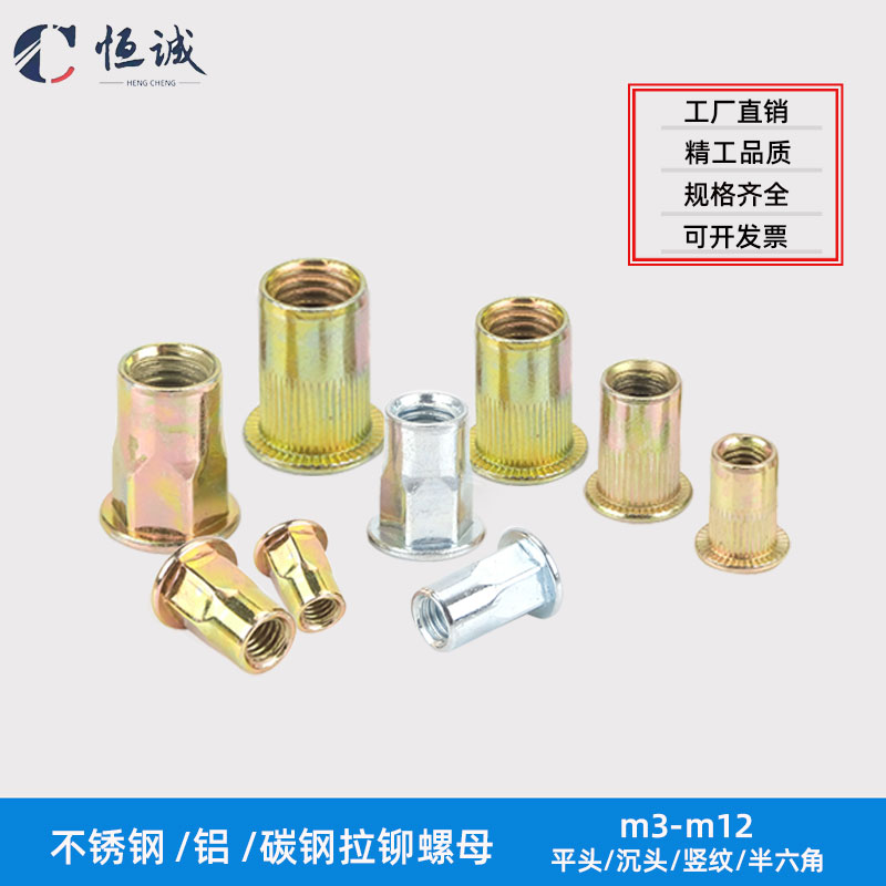 GB17880碳钢镀蓝白彩锌 大小沉头平头 圆柱内外全半六角 拉铆螺母