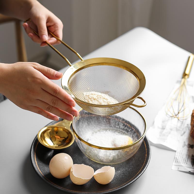 耕讀家風(fēng)創(chuàng)意北歐金色不銹鋼面粉篩網(wǎng)篩打蛋器隔蛋器家用烘培工具