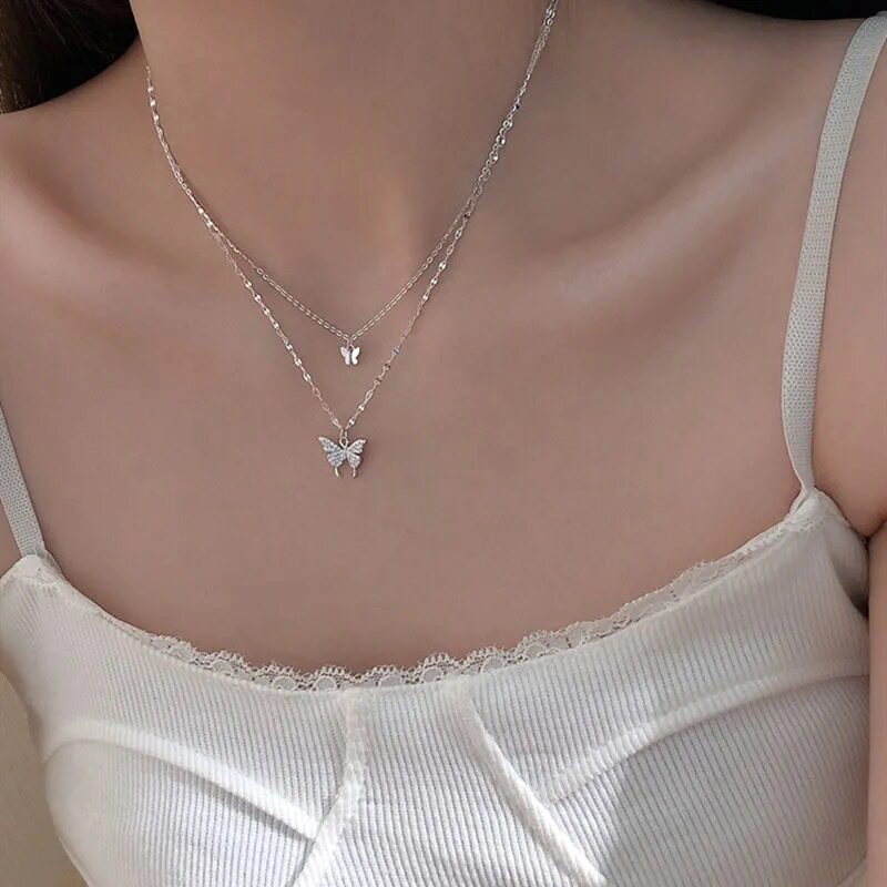 914「ZHUAN Jewelry」时髦冷都女~蝴蝶双层潮气质叠戴百搭高级感