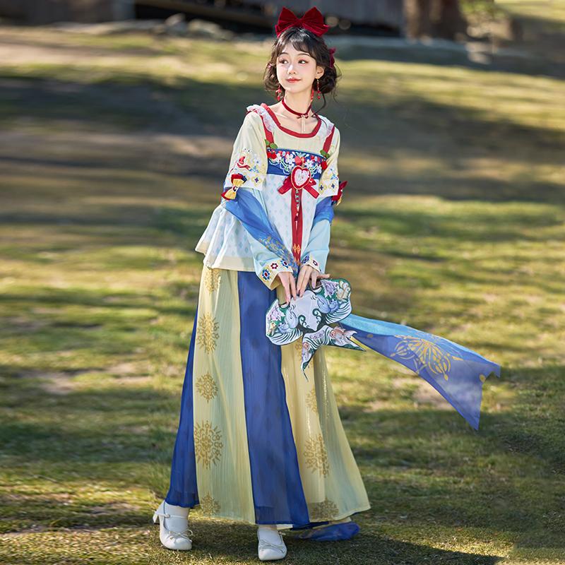 新款【白雪】公主童话风绣花坦领半臂破裙围裳唐制汉服夏季女套装