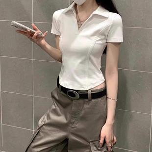 上衣 2025初夏穿搭新款 正肩polo领短袖 t恤女独特漂亮小众小衫 短款