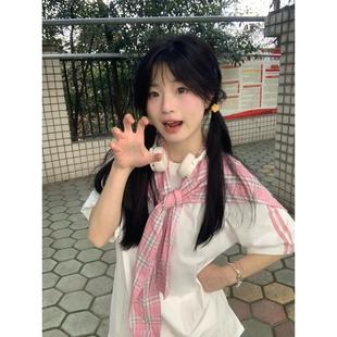 学院风甜美披肩短袖 设计感小众可拆卸系带上衣 t恤女夏季 2025新款
