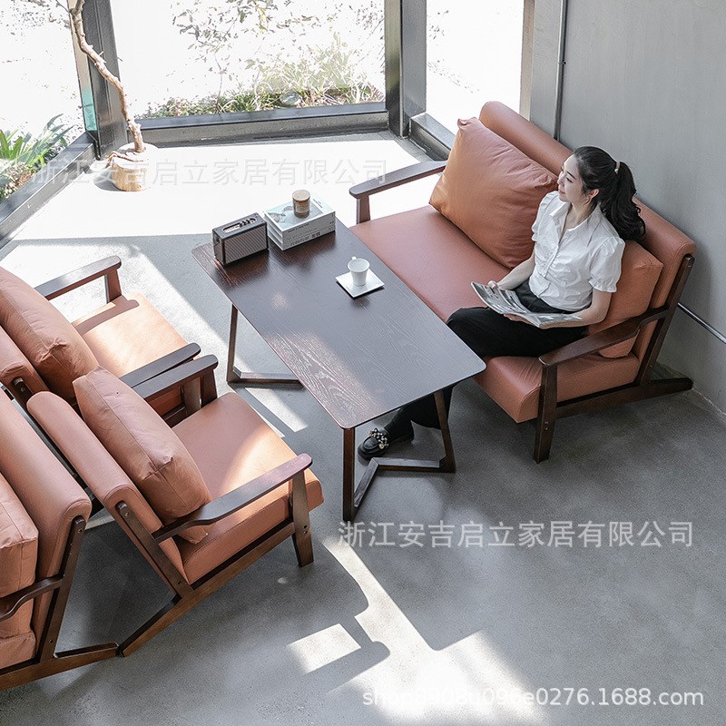 复古风实木桌椅商用咖啡店奶茶店休闲沙发餐厅清吧休闲区餐椅餐桌