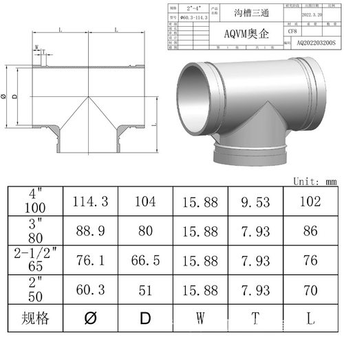304 不锈钢沟槽等径三通卡箍式拷贝林接头 消防水处理管件