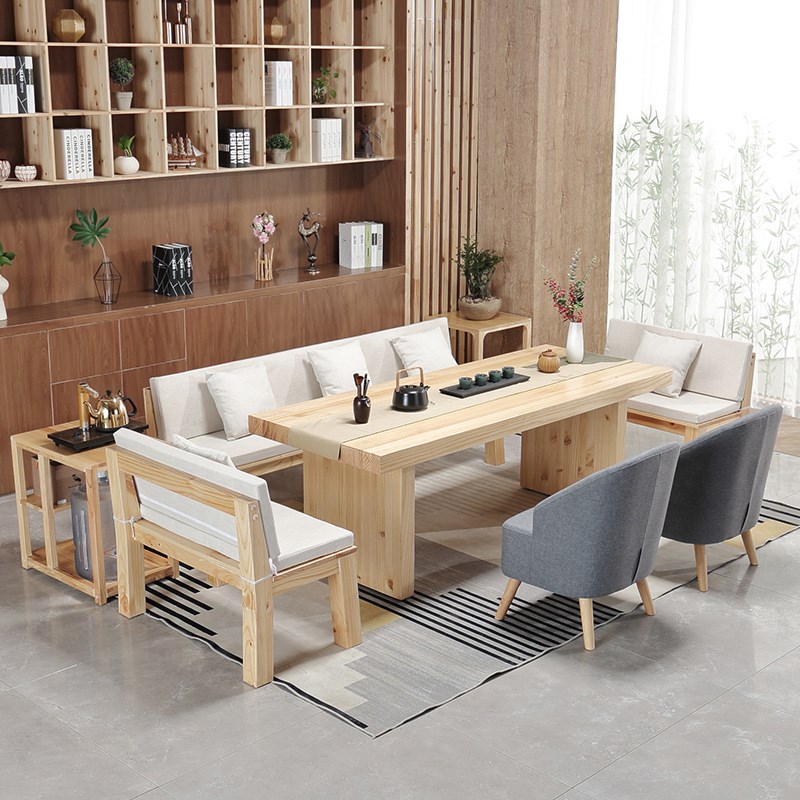 新中式原木色客厅实木泡茶桌 洽谈功夫茶台 日式会所接待大板桌子