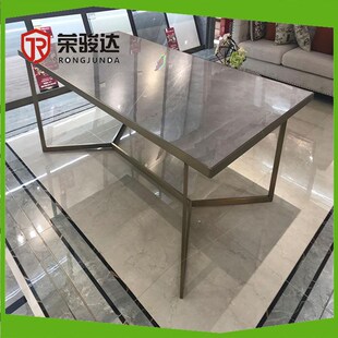 不锈钢工作台餐台会议桌大理石现代简约钛金电镀长方形操作台