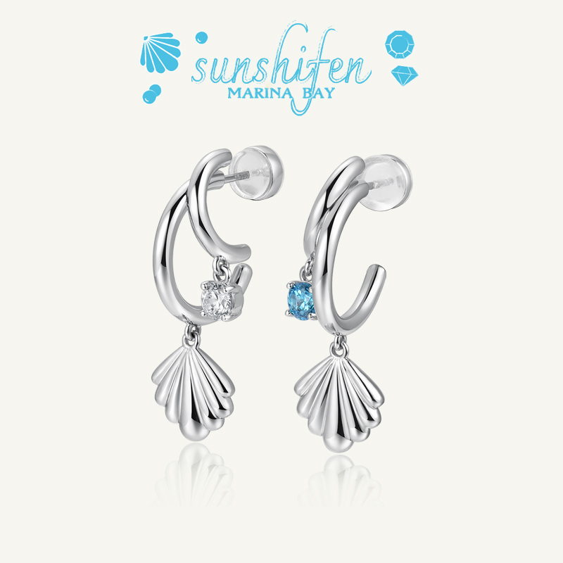 sunshifen双色不规则贝壳耳钉