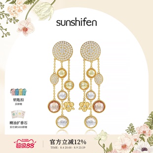 SunshifenThe Lattice窗棂系列满钻三福花18K金色形象款耳饰