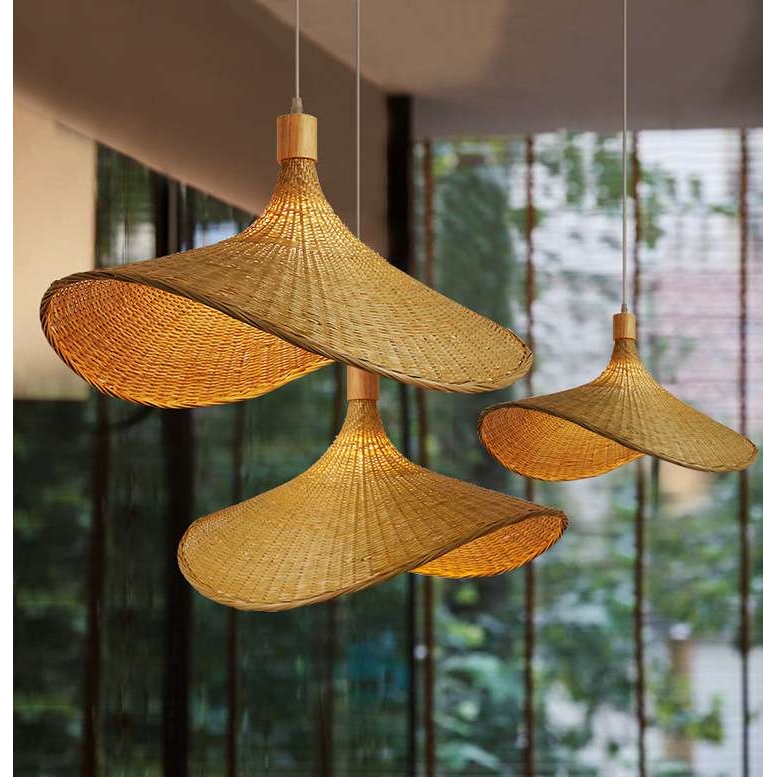 竹编民宿吊灯手艺禅意现代竹艺书房草帽灯客厅餐厅灯茶室斗笠灯具