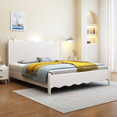 白色实木床现代简约主卧室双人床婚床轻奢型超薄奶油风北欧储物床