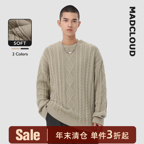 Madcloud绞花秋冬针织衫圆领毛衣