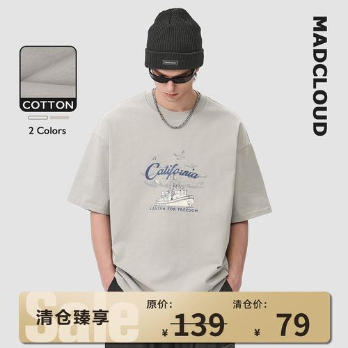 Madcloud复古印花体恤短袖T恤男
