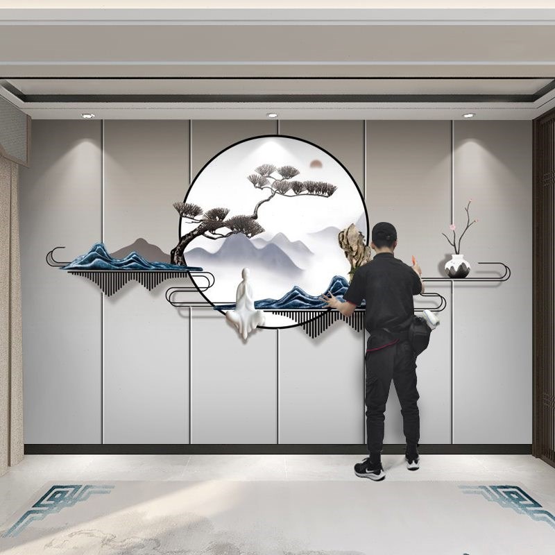 新中式电视背景墙大m气3D轻奢山水壁纸客厅沙发卧室背景墙壁布墙