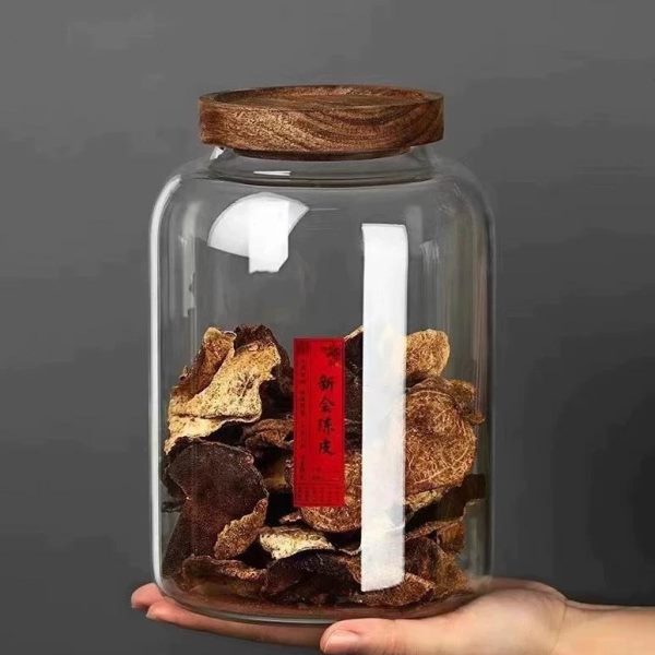 茶叶罐家用  相高盖耐热木 密封罐思带盖硼硅玻璃水晶罐陈皮杂粮