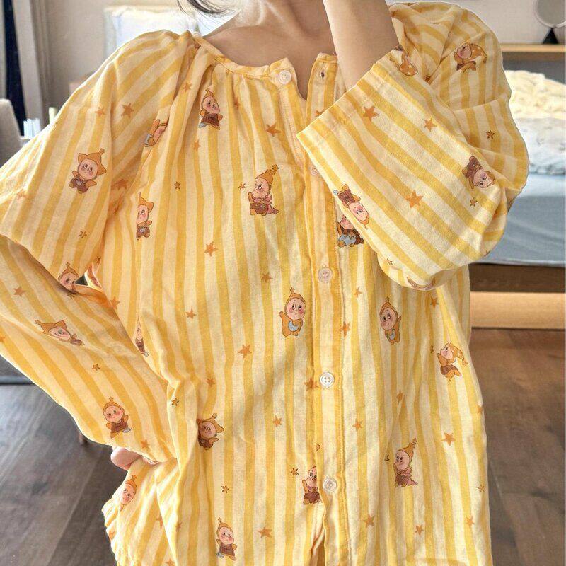 跨境工厂条纹星星仔睡衣女春秋新款少女长袖长裤家居服可外穿