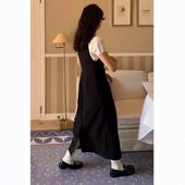 秋季 新款 韩国东大门th 现货 Bar net收腰学院风方领连衣裙长裙女