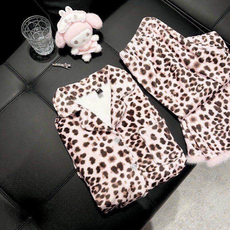 Yase196【明艳奶豹】秋冬海岛绒豹纹甜美毛绒睡衣女温柔气质长袖