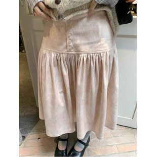 佩里月光纽扣设计显瘦百搭中裙两色半身裙A字裙女2025秋季新款潮