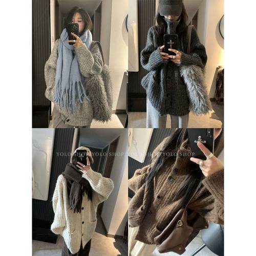 3827# YOLO SHOP 【慵懒LOOK】韩系休闲高领纽扣毛衣外套加厚上衣