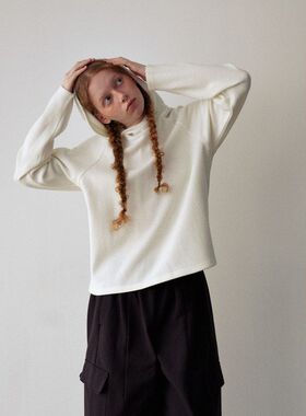 【玳禾】冬季新款休闲粗坑条连帽简约纯色净版百搭针织上衣H9291