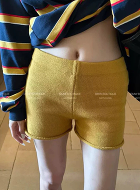 WGWE早秋新款简约风复古针织直筒裤修身百搭显瘦休闲短裤女W7190