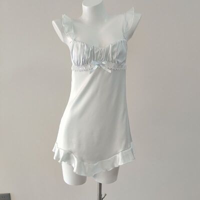 法式高级感纯欲风带胸垫睡裙新款缎面舒适吊带褶皱杯垫睡衣居家服