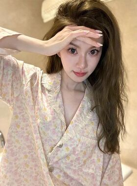 韩系纯欲休闲舒适睡衣女秋季新款温柔甜美碎花家居服长袖长裤套装