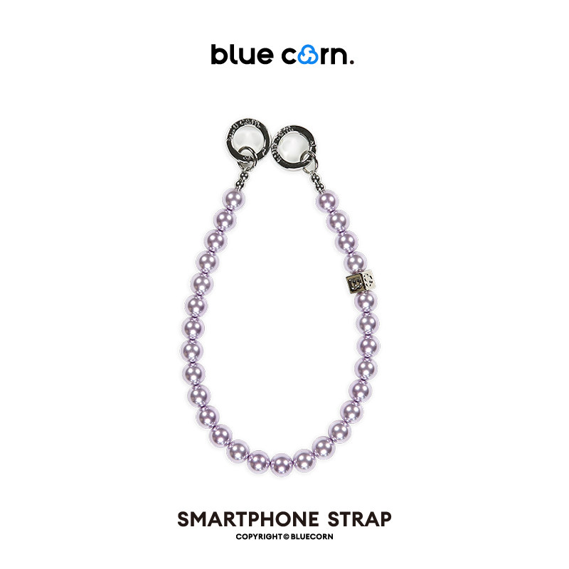 bluecorn蓝色苞米原创彩色珍珠腕带短款双挂手机链 通用时尚