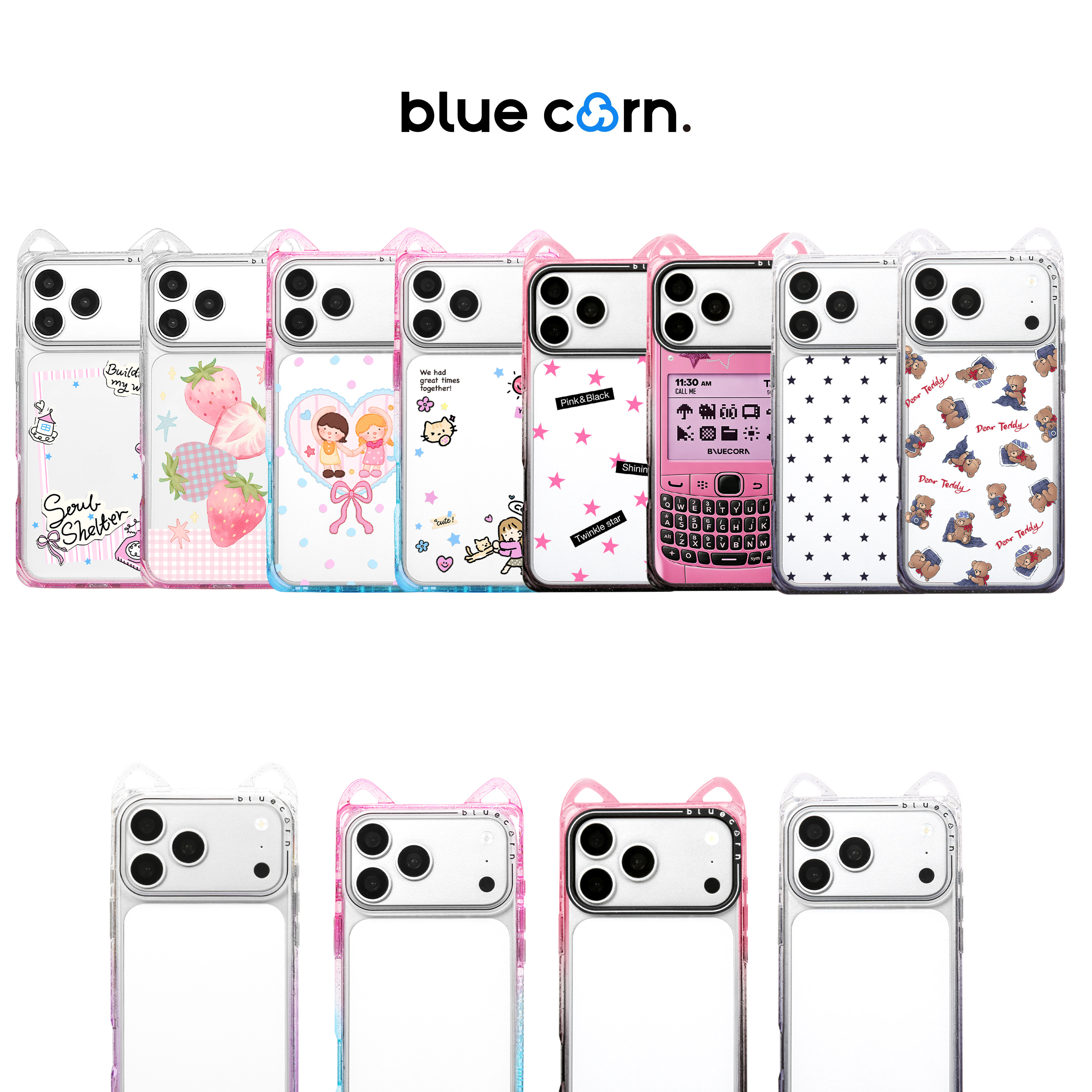 bluecorn 蓝色苞米奶方猫耳闪粉方形手机壳合集适用于苹果iPhone17/16/15/PRO/MAX magsafe磁吸保护套