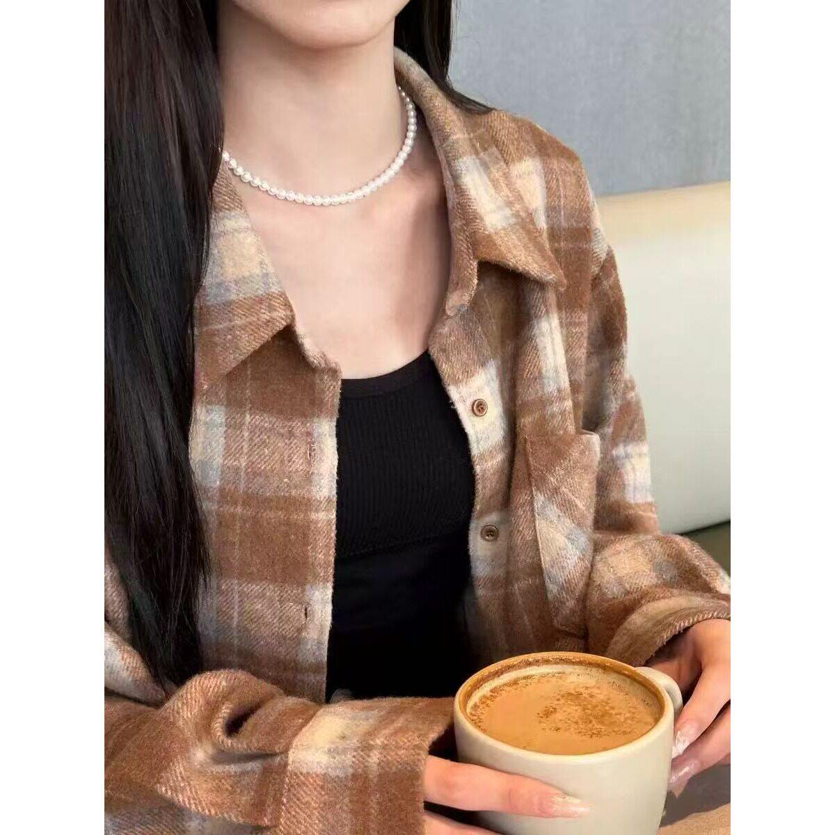 百搭女开衫加厚格子显瘦