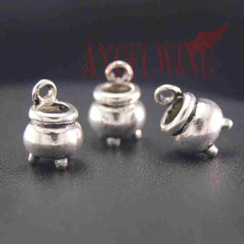 20pcs/Lot--12x9mm Cauldron Pendants Antique Silver Plated Wi