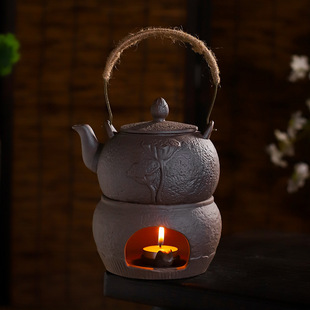 古法煮茶炉功夫茶具茶炉传统户外花茶温茶器复古粗陶焙烤提梁壶